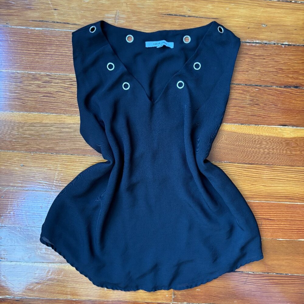 Goth Y2K Sleeveless Chiffon Black Tank Top with Grommets Naked Zebra LARGE